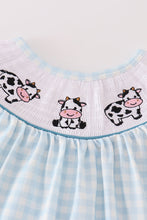 Load image into Gallery viewer, Blue cow embroidery smocked girl dress
