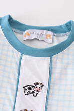 Load image into Gallery viewer, Blue gingham cow embroidery boy pajamas set
