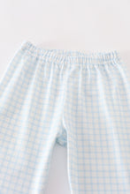 Load image into Gallery viewer, Blue gingham cow embroidery boy pajamas set
