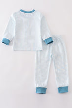 Load image into Gallery viewer, Blue gingham cow embroidery boy pajamas set
