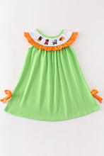 Load image into Gallery viewer, Green halloween cat embroidery dress
