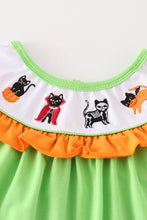 Load image into Gallery viewer, Green halloween cat embroidery dress
