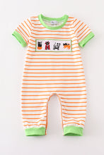 Load image into Gallery viewer, Green halloween cat embroidery boy romper
