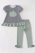 Load image into Gallery viewer, Sage pumpkin applique stripe girl set
