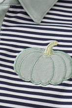 Load image into Gallery viewer, Sage pumpkin embroidery stripe boy set
