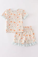 Load image into Gallery viewer, Green pumpkin print girl ruffle shorts set
