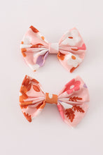 Load image into Gallery viewer, Pumpkin floral print 2pc hair bow
