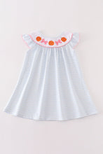 Load image into Gallery viewer, Blue stripe pumpkin french knot dress
