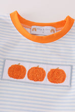 Load image into Gallery viewer, Blue stripe pumpkin french knot boy set
