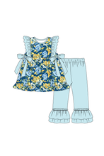 Load image into Gallery viewer, Golden meadow print ruffle girl set
