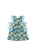 Load image into Gallery viewer, Golden meadow print ruffle girl dress
