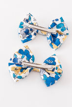 Load image into Gallery viewer, Blue floral print piggie hair bow
