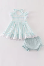 Load image into Gallery viewer, Blue stripe ruffle baby bloomer set
