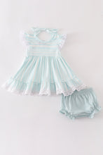 Load image into Gallery viewer, Blue stripe ruffle baby bloomer set
