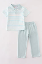 Load image into Gallery viewer, Blue stripe ruffle boy pants set
