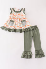 Load image into Gallery viewer, Green pumpkin ruffle girl pants set
