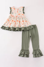 Load image into Gallery viewer, Green pumpkin ruffle girl pants set
