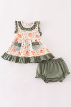 Load image into Gallery viewer, Green pumpkin ruffle baby set
