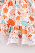 Load image into Gallery viewer, Orange pumpkin print ruffle bloomer set
