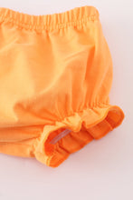 Load image into Gallery viewer, Orange pumpkin print ruffle bloomer set
