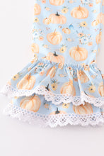 Load image into Gallery viewer, Blue velvet pumpkin embroidery girl set
