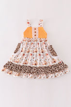 Load image into Gallery viewer, Orange pumpkin leopard ruffle dress
