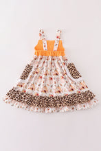 Load image into Gallery viewer, Orange pumpkin leopard ruffle dress
