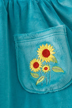 Load image into Gallery viewer, Blue velvet sunflowers embroidery girl set
