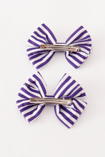 Load image into Gallery viewer, Purple stripe piggie hair bow
