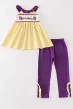 Load image into Gallery viewer, Purple gold stripe GEAUX embroidery girl set
