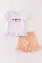 Load image into Gallery viewer, Orange halloween embroidery plaid girl set
