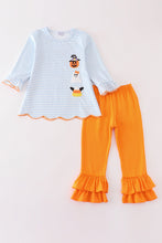 Load image into Gallery viewer, Halloween pumpkin ghost stripe applique girl set
