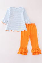 Load image into Gallery viewer, Halloween pumpkin ghost stripe applique girl set
