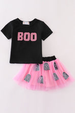 Load image into Gallery viewer, Black halloween boo sequin tutu skorts set
