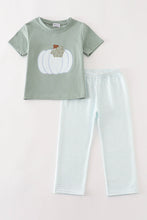 Load image into Gallery viewer, Sage pumpkin applique boy set
