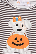 Load image into Gallery viewer, Halloween pumpkin puppy stripe applique girl set
