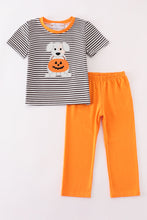 Load image into Gallery viewer, Halloween pumpkin puppy stripe applique boy set
