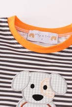 Load image into Gallery viewer, Halloween pumpkin puppy stripe applique boy set
