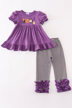 Load image into Gallery viewer, Purple halloween pumpkin BOO applique girl set
