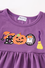 Load image into Gallery viewer, Purple halloween pumpkin BOO applique girl set
