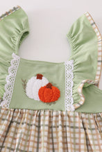 Load image into Gallery viewer, Sage pumpkin french knot ruffle dress
