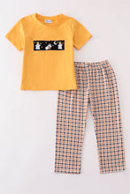 Load image into Gallery viewer, Halloween ghost embroidery plaid boy set
