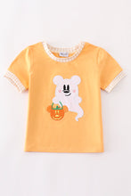 Load image into Gallery viewer, Orange halloween character ghost applique boy top
