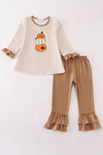 Load image into Gallery viewer, Khaki stripe pumpkin glitter girl pants set
