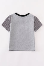 Load image into Gallery viewer, Grey stripe halloween spooky cool boy top
