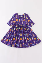 Load image into Gallery viewer, Purple halloween pumpkin twirl dress
