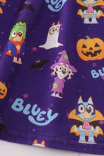 Load image into Gallery viewer, Purple halloween pumpkin twirl dress
