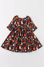 Load image into Gallery viewer, Black halloween pumpkin twirl dress
