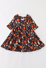 Load image into Gallery viewer, Black halloween pumpkin twirl dress
