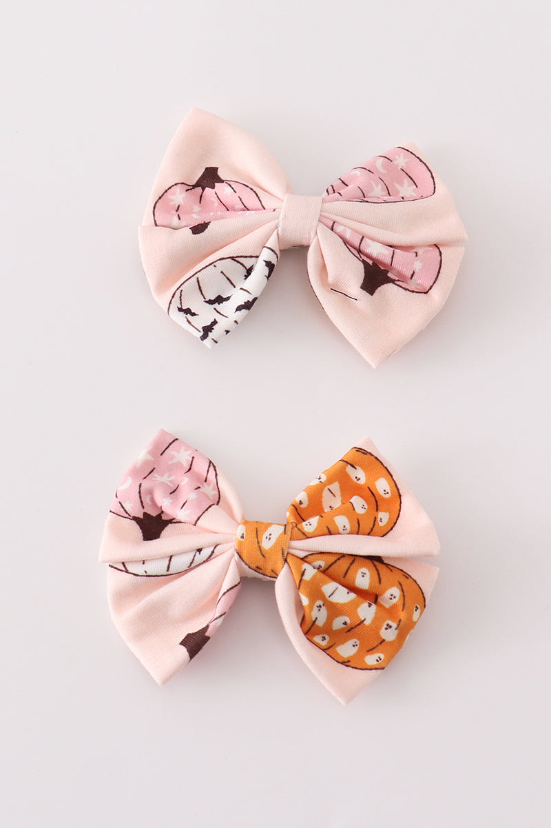 Pink pumpkin piggie hair bow